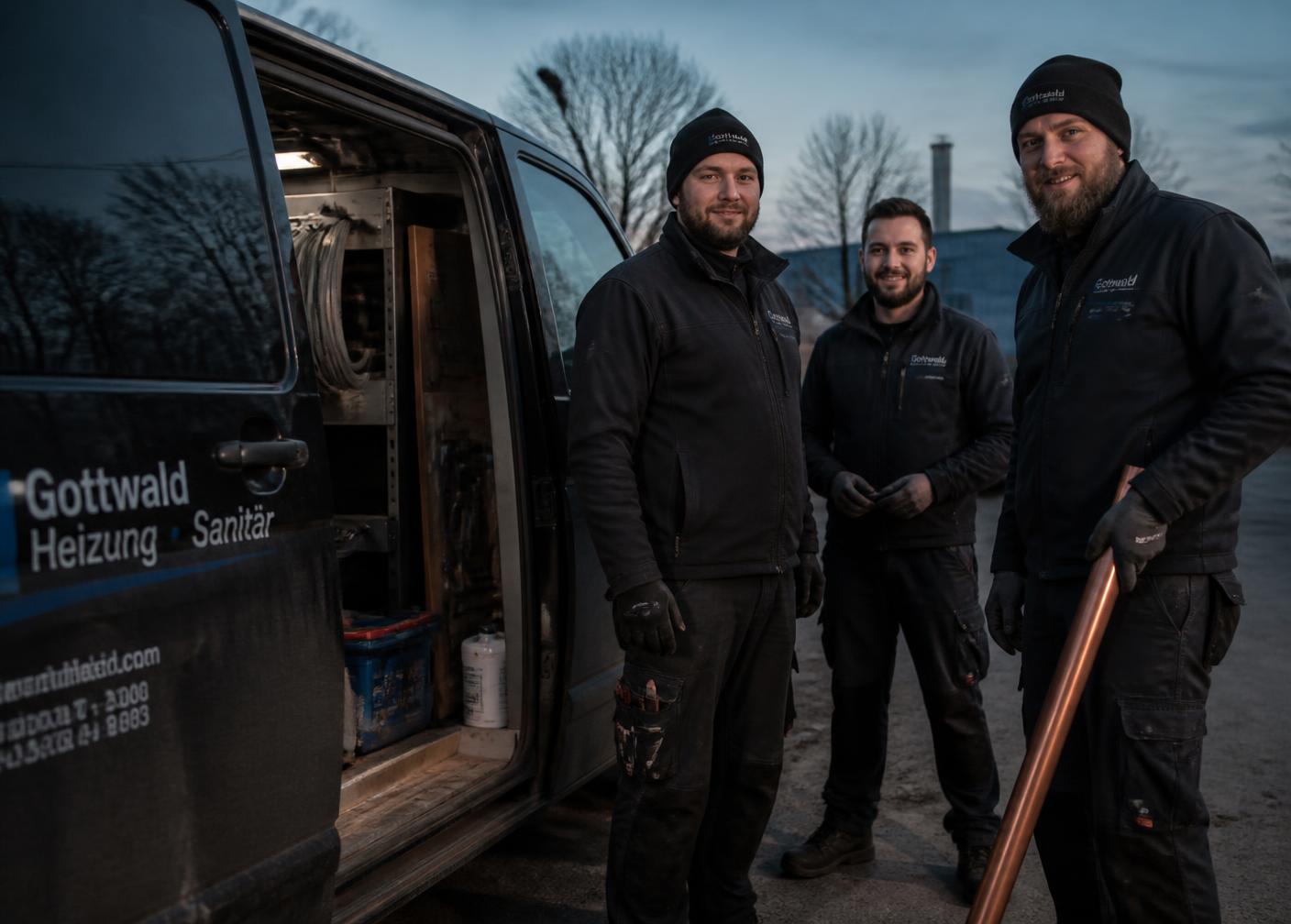 SHK-Team vor dem Servicefahrzeug